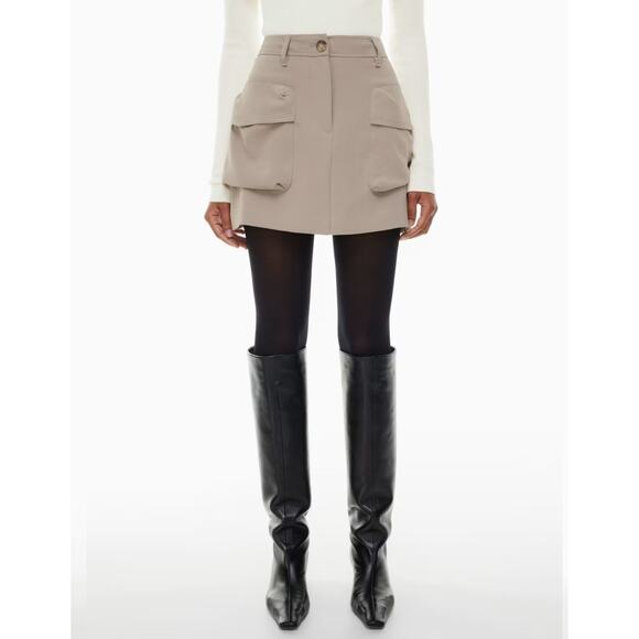 Aritzia Dresses & Skirts - Aritzia Wilfred Astral Cargo High Waisted Micro Crepe Mini Skirt Nomad Taupe 8